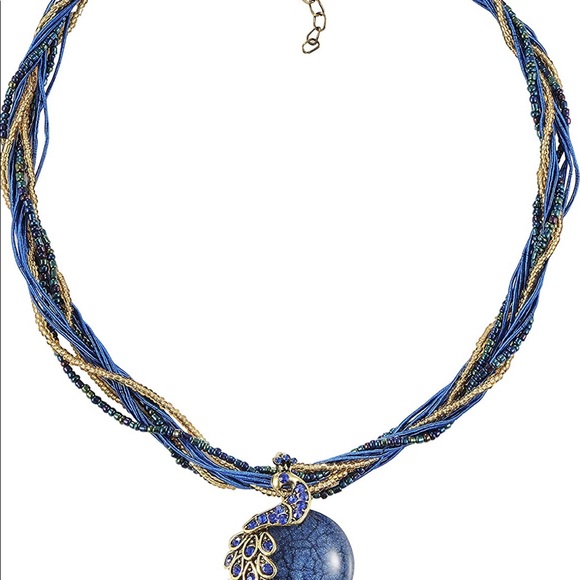 Beaded Style Pendant Opal Peacock Necklace - Picture 5 of 12